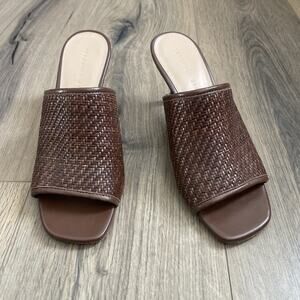 Veronica Beard Women’s Size 8.5 Brown Basket Weave Leather Mule Sandals Heels